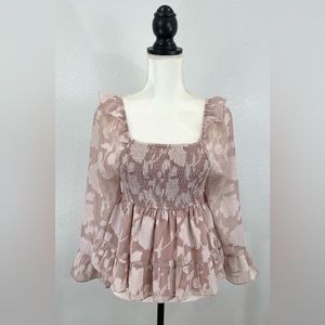 NWOT Moodie Mauve Floral Smocked Blouse